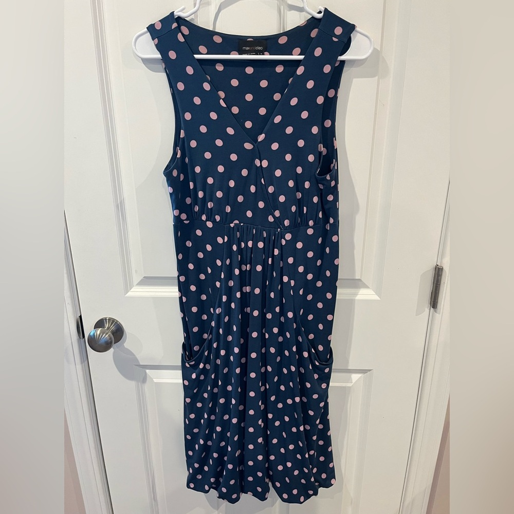 Max and Cleo Purple Dress with Pink Polka Dots and Pockets Size Medium
